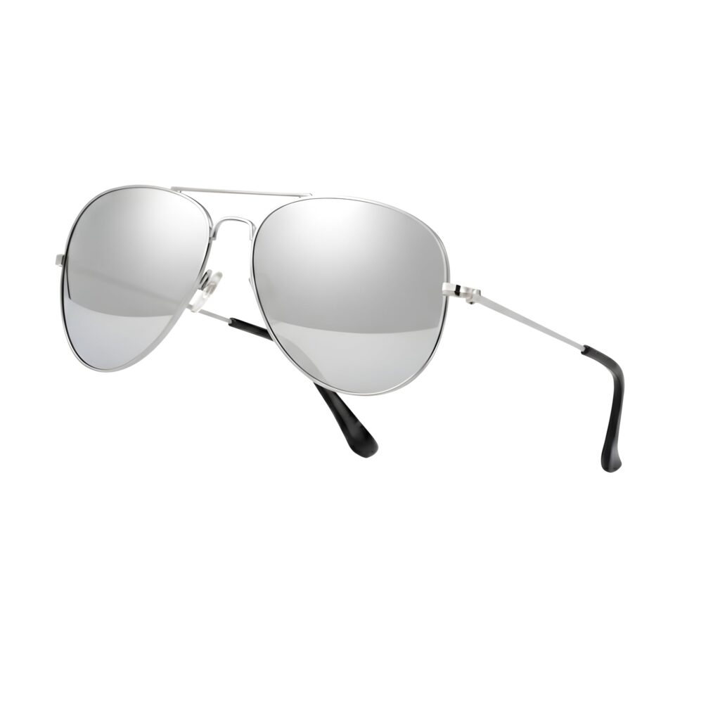 Pilot Style Designer Sunglasses - Silver Frame Mirrored Reflective Lens Shades, UV400 Glasses,