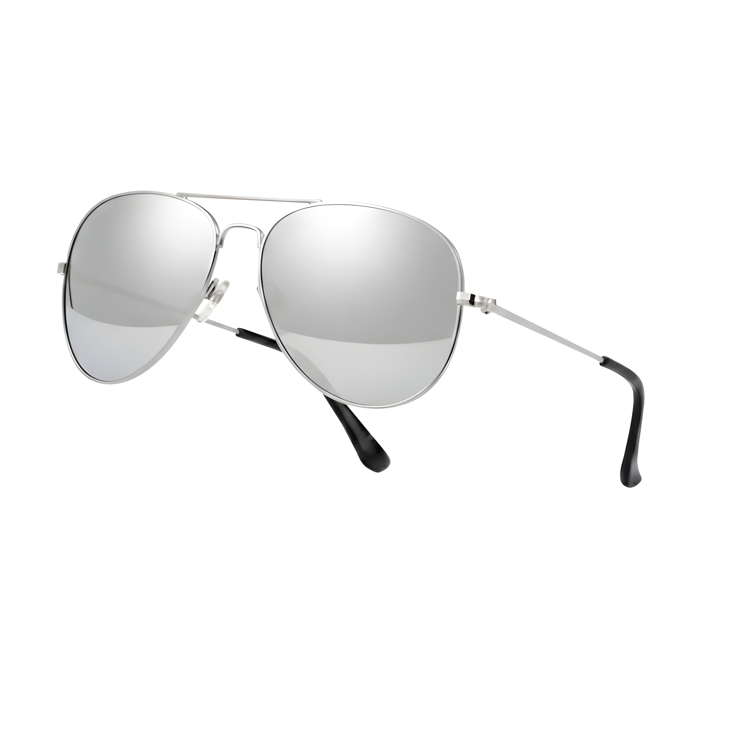 Pilot Style Designer Sunglasses - Silver Frame Mirrored Reflective Lens Shades, UV400 Glasses,