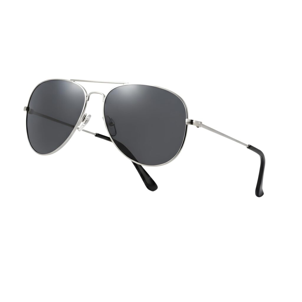 Pilot Style Designer Sunglasses - Silver Frame Black Lens Classic Retro Shades, UV400 Glasses,