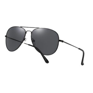 Pilot Style Designer Sunglasses - Black Frame Black Lens Classic Retro Shades, Unisex Men & Women UV400 Protection Glasses, Great for Cycling Golf Fishing Sports & Holidays