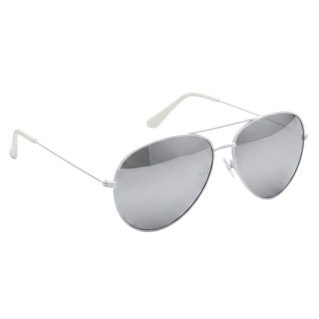 Pilot Style Designer Sunglasses - White Frame Mirrored Reflective Lens Shades, UV400 Glasses,
