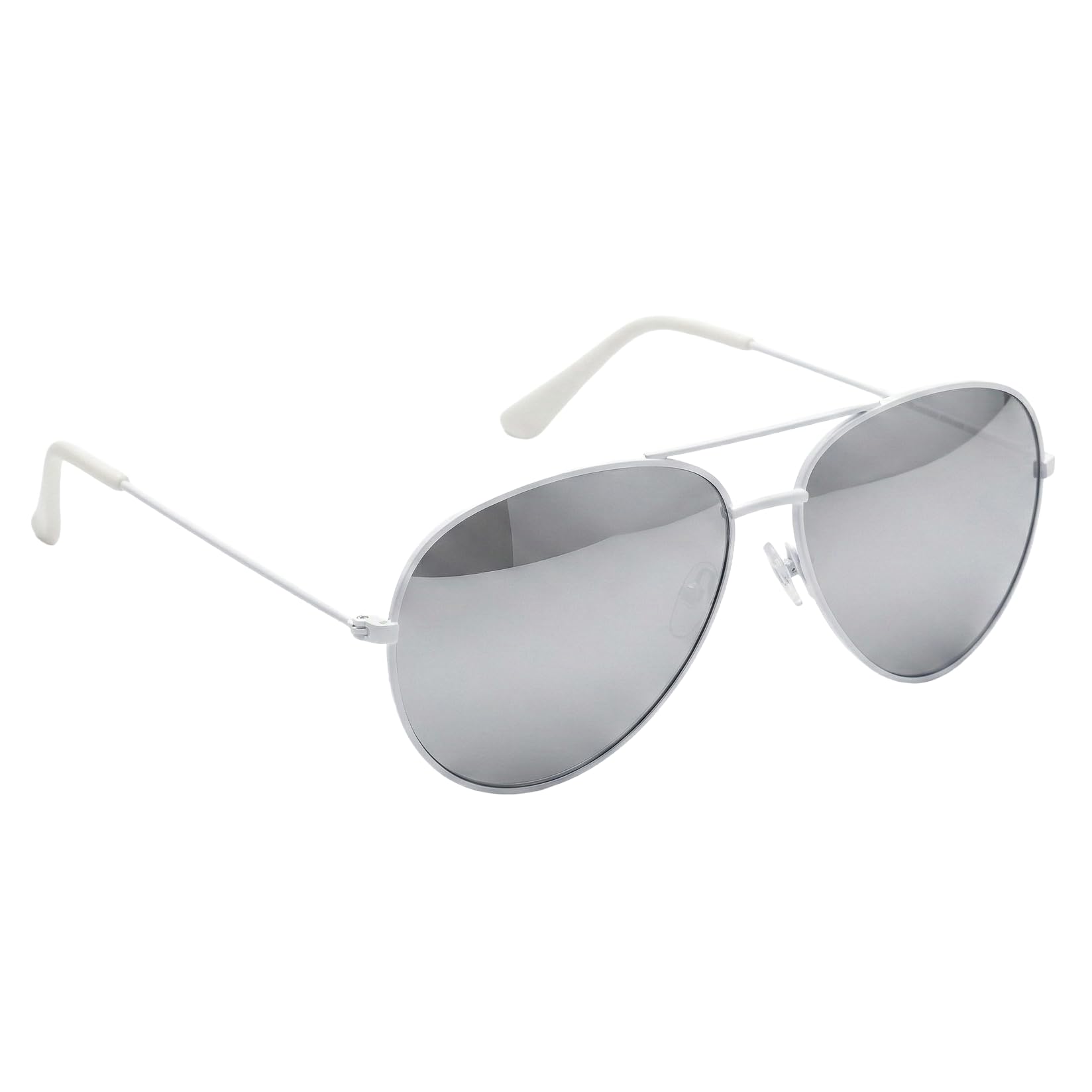 Pilot Style Designer Sunglasses - White Frame Mirrored Reflective Lens Shades, UV400 Glasses,