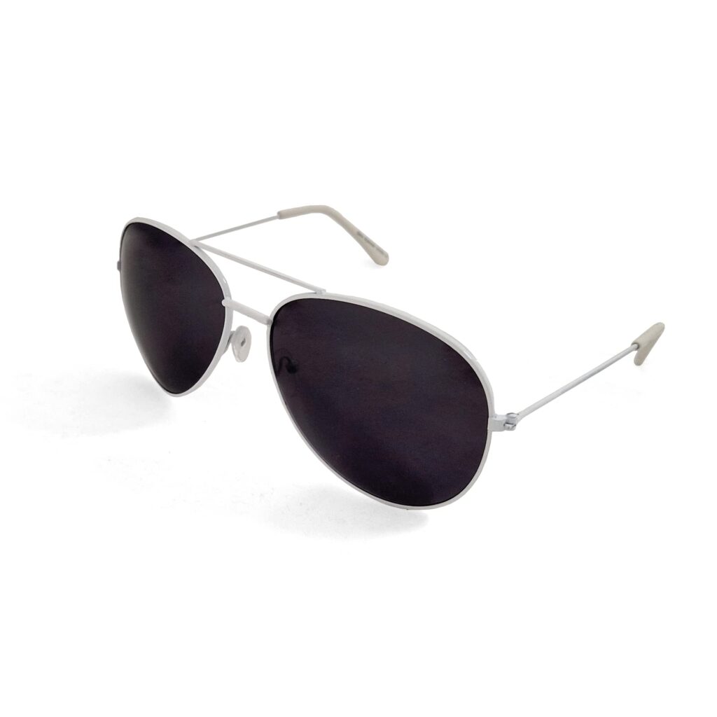Pilot Style Designer Sunglasses - White Frame Black Lens Classic Retro Shades, Unisex UV400 Glasses,
