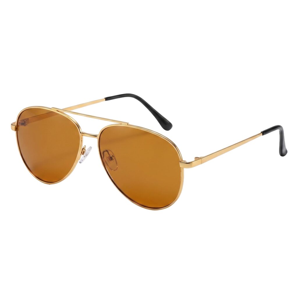 Pilot Style Designer Sunglasses - Brown Lens Classic Retro Shades, Unisex Unisex UV400 Glasses,
