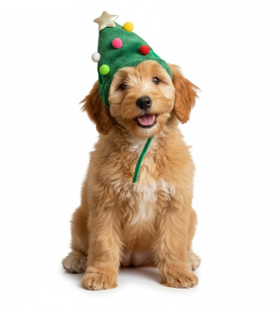 Dog Christmas Hat Green Tree ? Xmas Costume Small Dogs & Puppies, Warm Winter Headwear, Festive