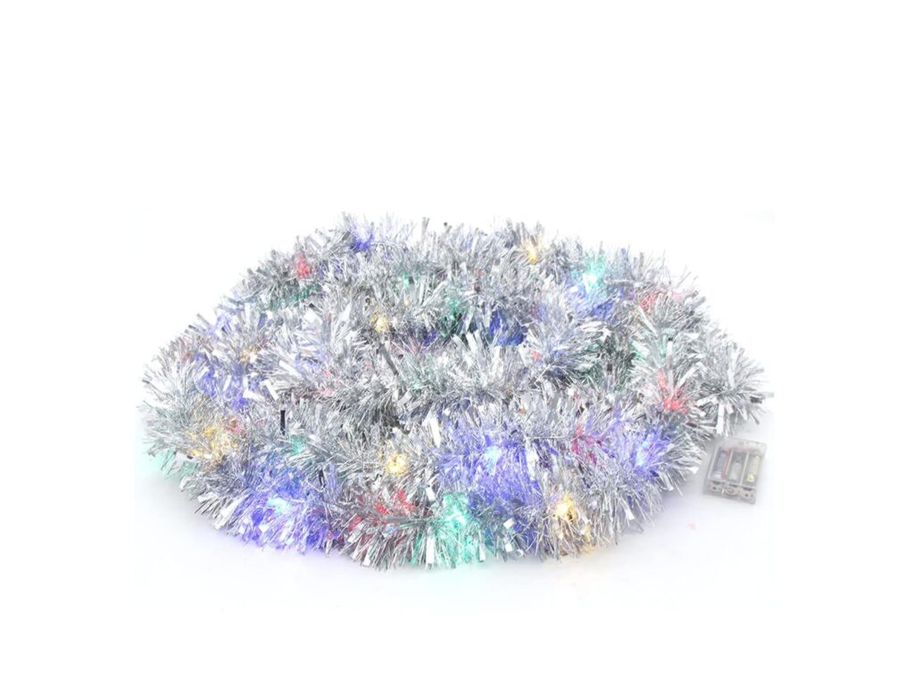 LED Christmas Tinsel Silver Extra Long 10m Flashing Xmas Tree Bannister Fireplace Lighting