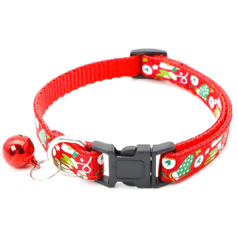 Christmas Cat Collar with Bell - Xmas Holiday Adjustable Pet Collar, Red Mittens Design, 19-32cm