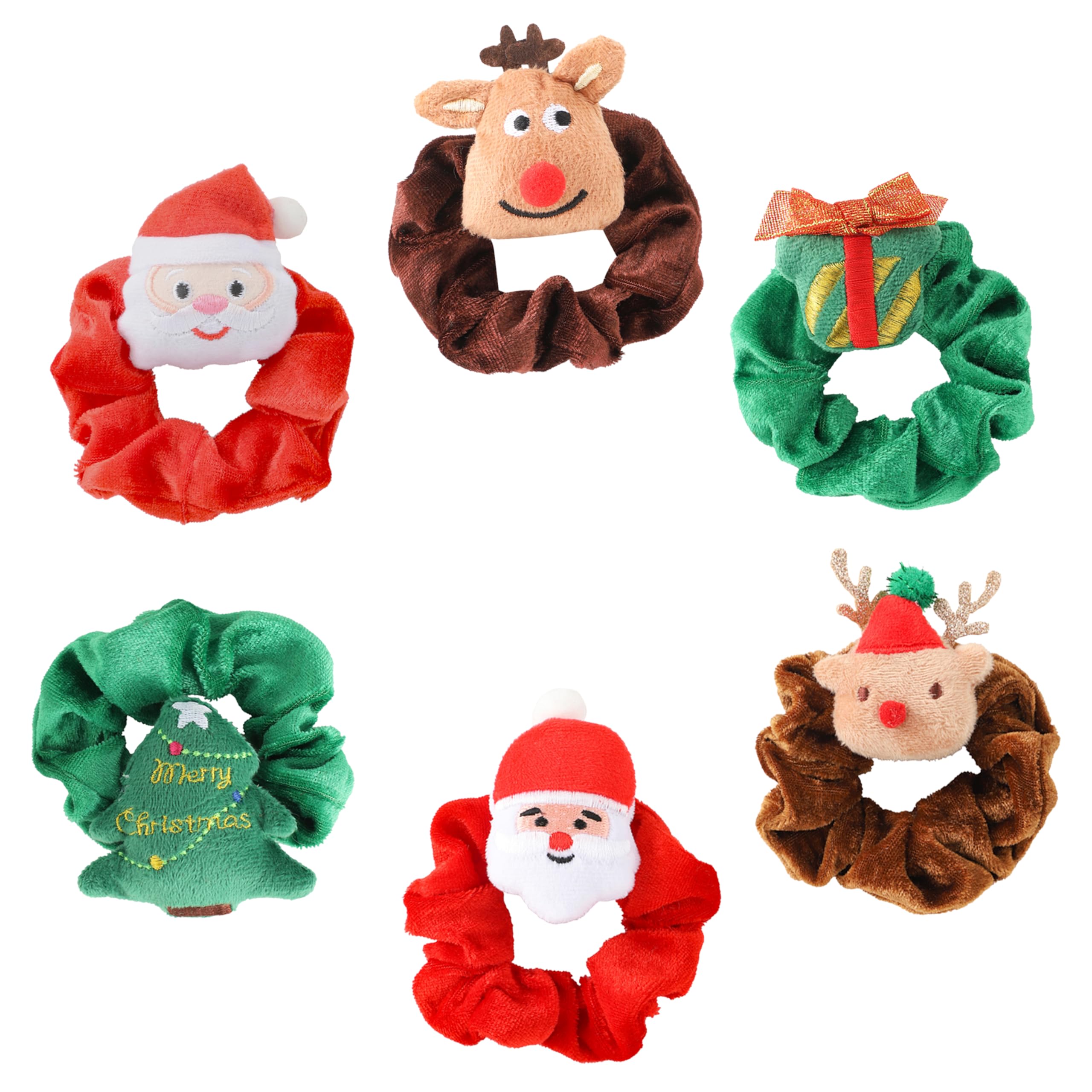 Christmas Scrunchies Hair Bands Elastic Ponytail Tie Soft Colourful Xmas Girl Women (Pack of 6)