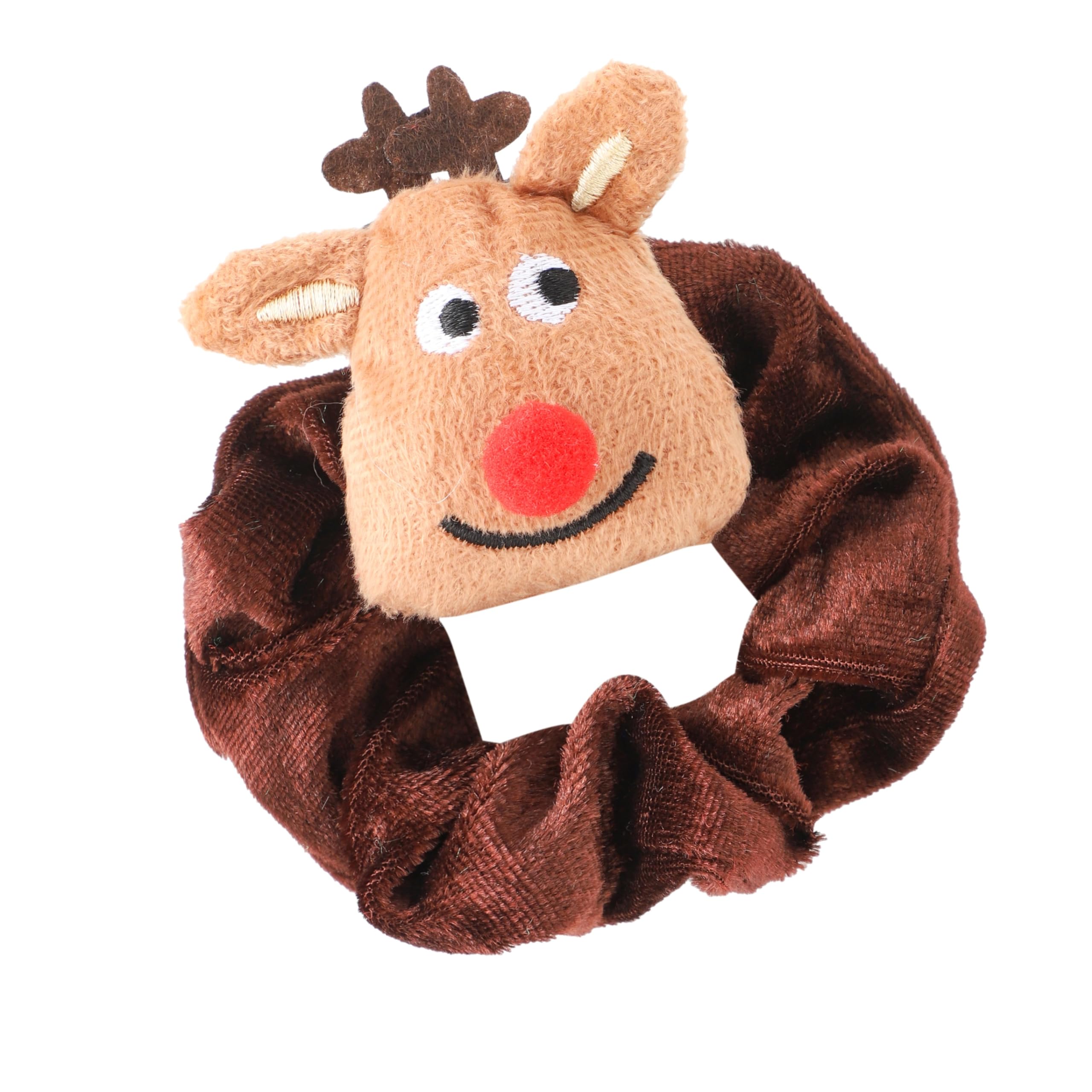 Christmas Scrunchie Hair Band Elastic Ponytail Tie Soft Colourful Xmas Girl Women Brown Reindeer