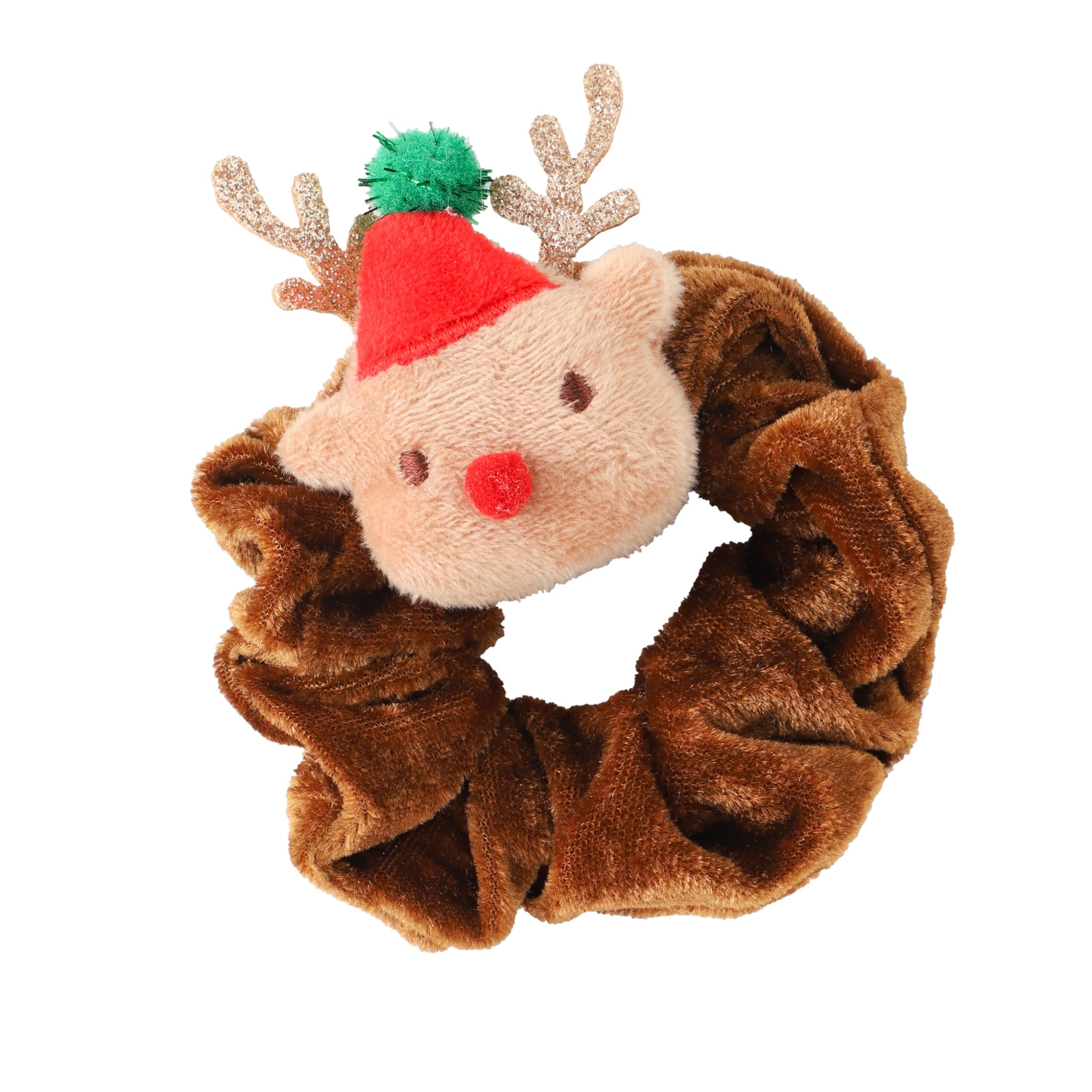 Christmas Scrunchie Hair Band Elastic Ponytail Tie Soft Colourful Xmas Girl Women Brown Reindeer Hat