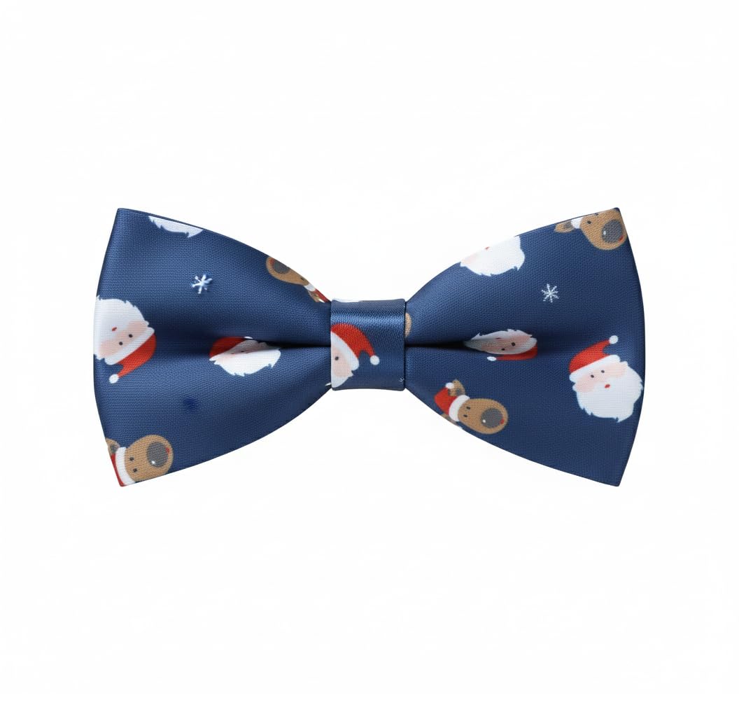 Christmas Bow Tie Navy Blue Santa Reindeer Xmas - Festive Bowtie Work Do, Events, or Secret Santa