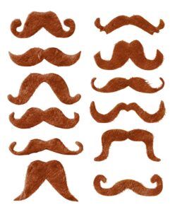 Komonee Fake Moustache Brown Mustache For Fancy Dress Up Costume Hair Accessory Outfit Novelty Joke (Pack Of 12)