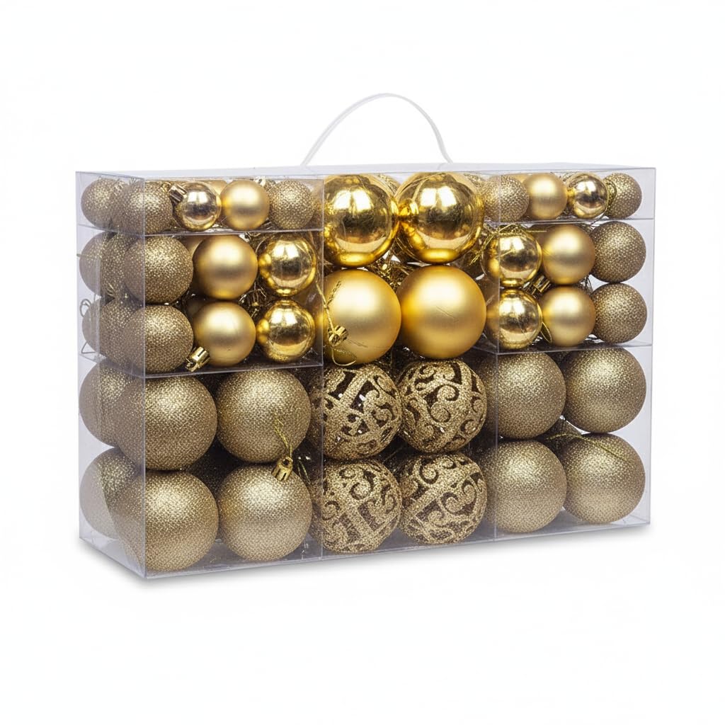 100 x Gold Baubles Christmas - Shatterproof Xmas Tree Ball Decoration Hanging D?or Ornaments Indoor