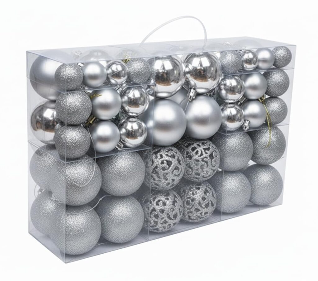 100 x Silver Baubles Christmas - Shatterproof Xmas Tree Ball Decoration Hanging D?or Ornaments
