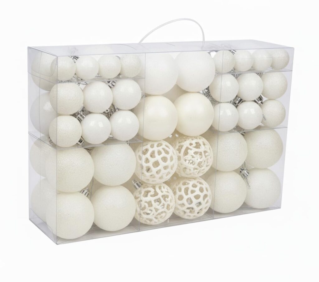 100 x White Baubles Christmas - Shatterproof Xmas Tree Ball Decoration Hanging D?or Ornaments
