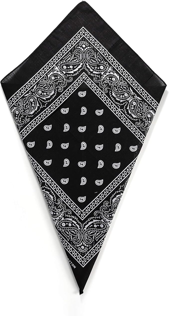 Black Paisley Bandana Head Scarf Headbands Handkerchief Cowboy Cotton Bib Face Covering Headwear