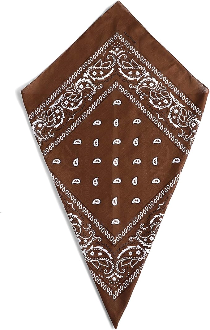 Brown Paisley Bandana Head Scarf Headbands Handkerchief Cowboy Cotton Bib Face Covering Headwear