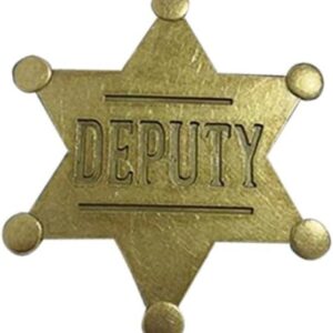 Deputy Badge Gold Star Pin Cowboy Western Police America USA Deputy Metal Shiny Fancy Dress Up Halloween Costume