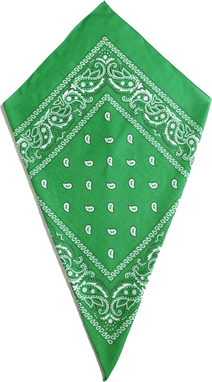 Green Paisley Bandana Head Scarf Headbands Handkerchief Cowboy Cotton Bib Face Covering Headwear