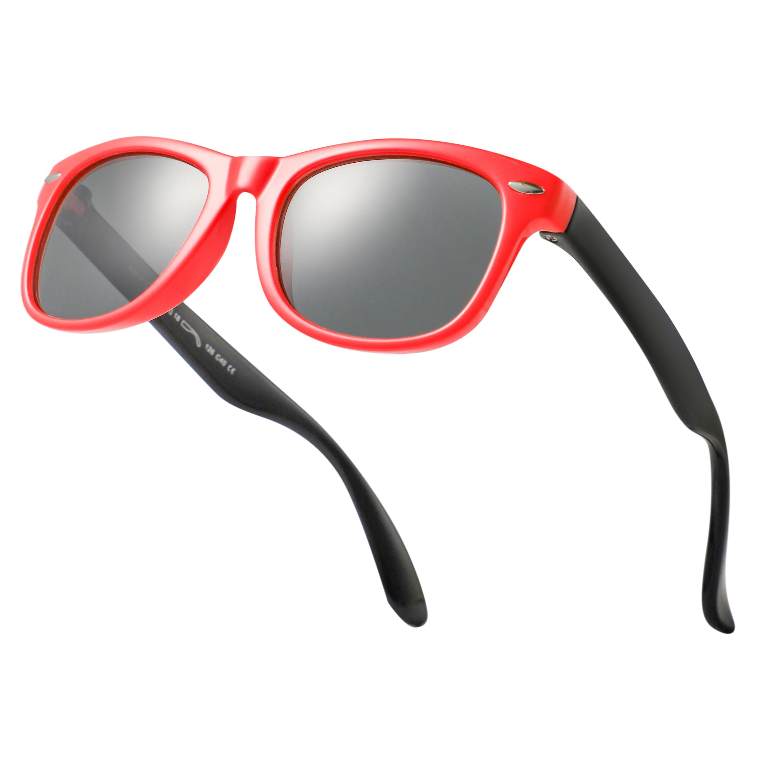 Kids Flexible Sunglasses Polarized Red Frames Black Arms Silicone Drifter Sunglasses UV400