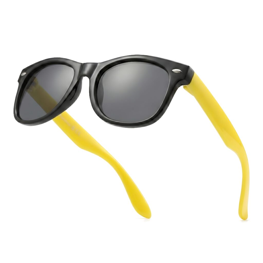 Kids Flexible Sunglasses Polarized Black Frames Yellow Arms Silicone Drifter Sunglasses