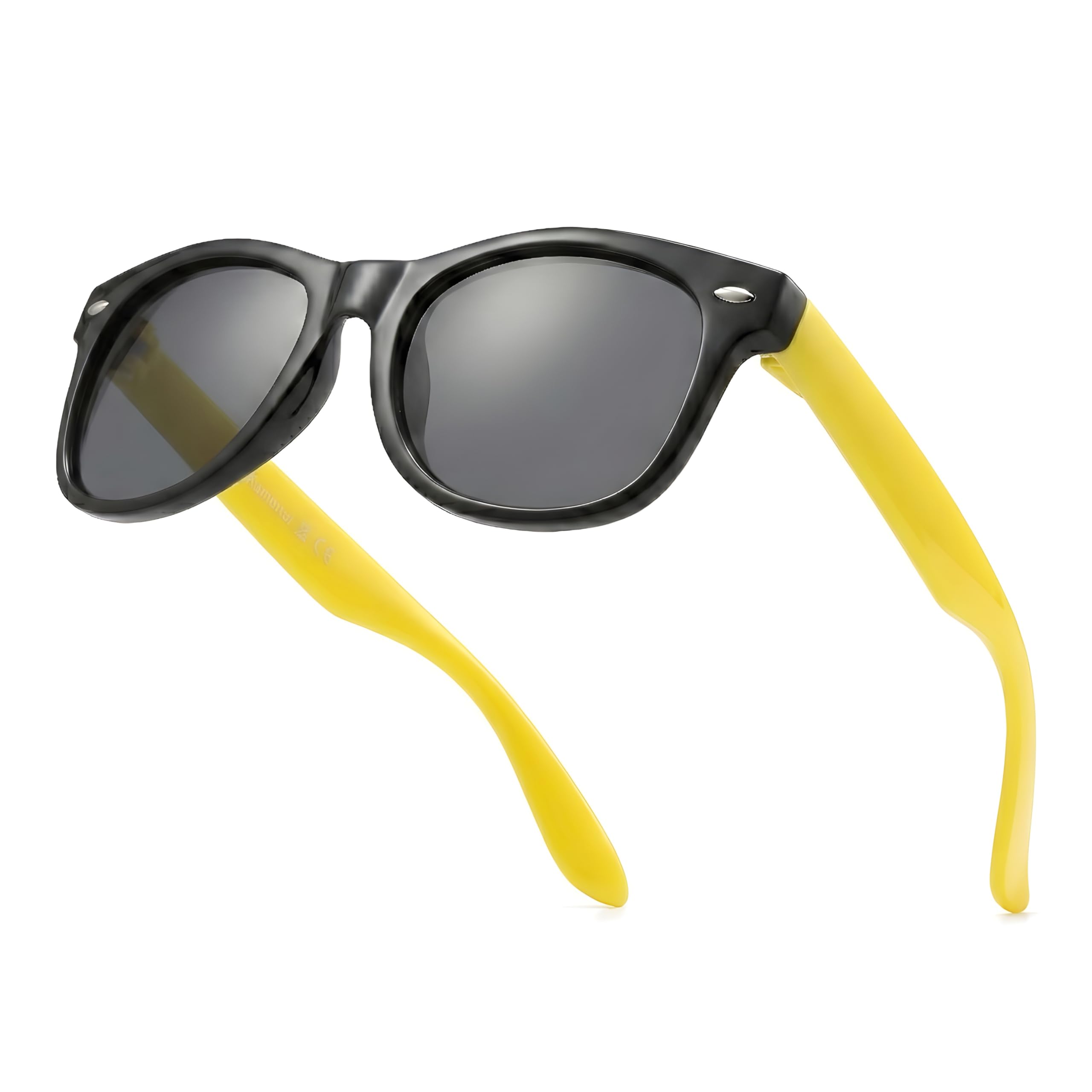 Kids Flexible Sunglasses Polarized Black Frames Yellow Arms Silicone Drifter Sunglasses