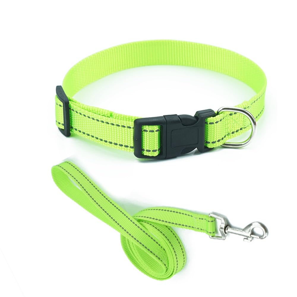 Plain Green Colour Dog Collar Lead Matching Combo Pet Reflective Adjustable Small Medium 33cm - 50cm