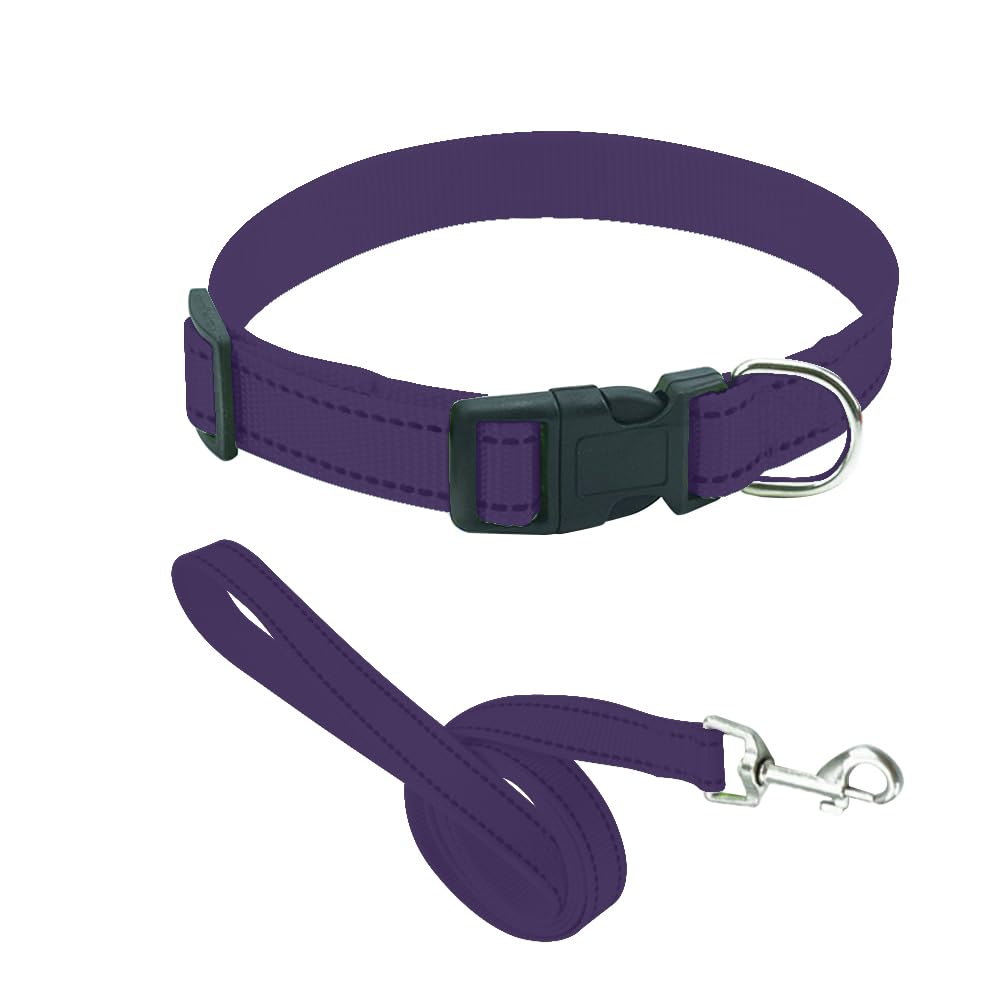 Plain Purple Colour Dog Collar Lead Matching Combo Pet Reflective Adjustable Small Medium 33cm