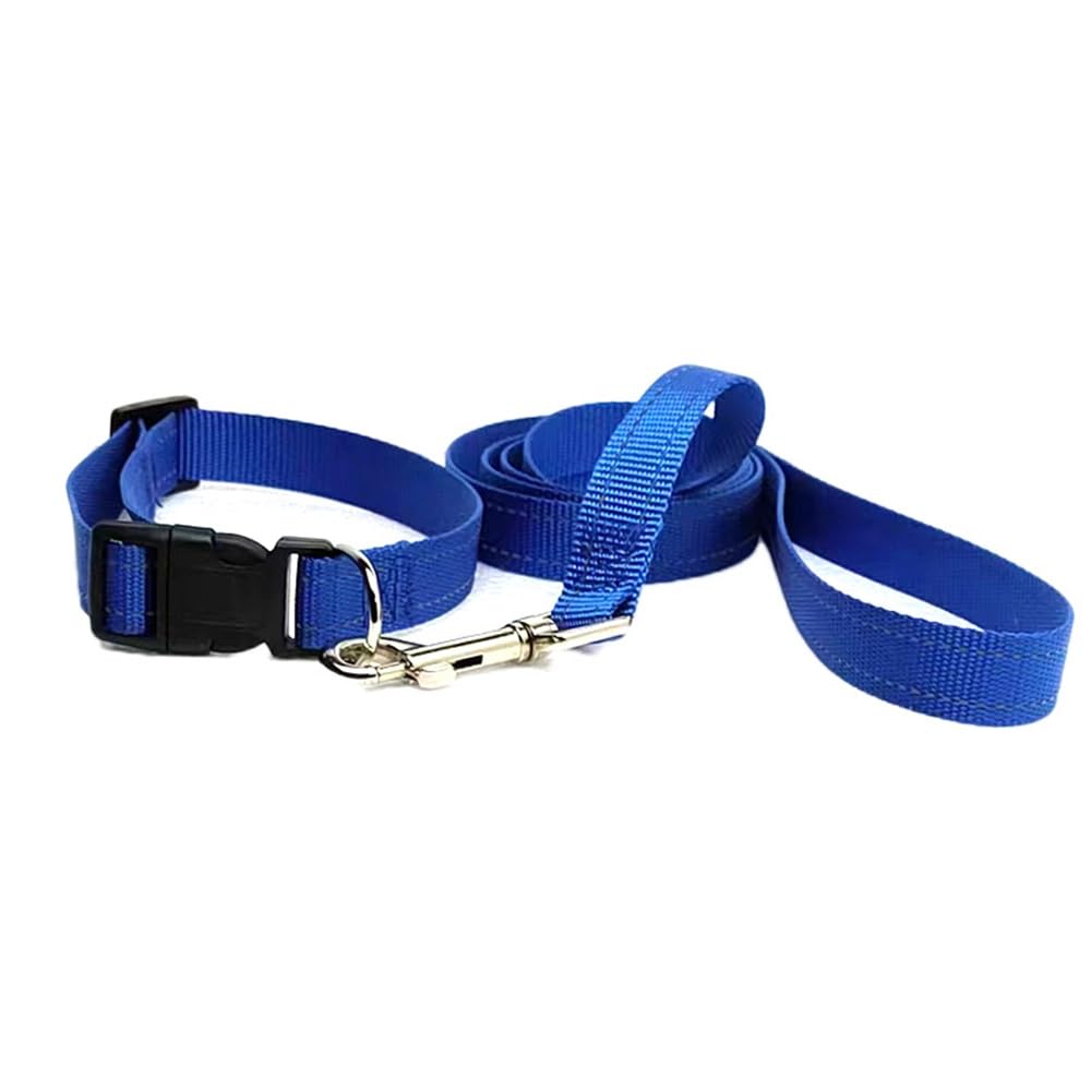 Plain Blue Colour Dog Collar Lead Matching Combo Pet Reflective Adjustable Small Medium 33cm - 50cm