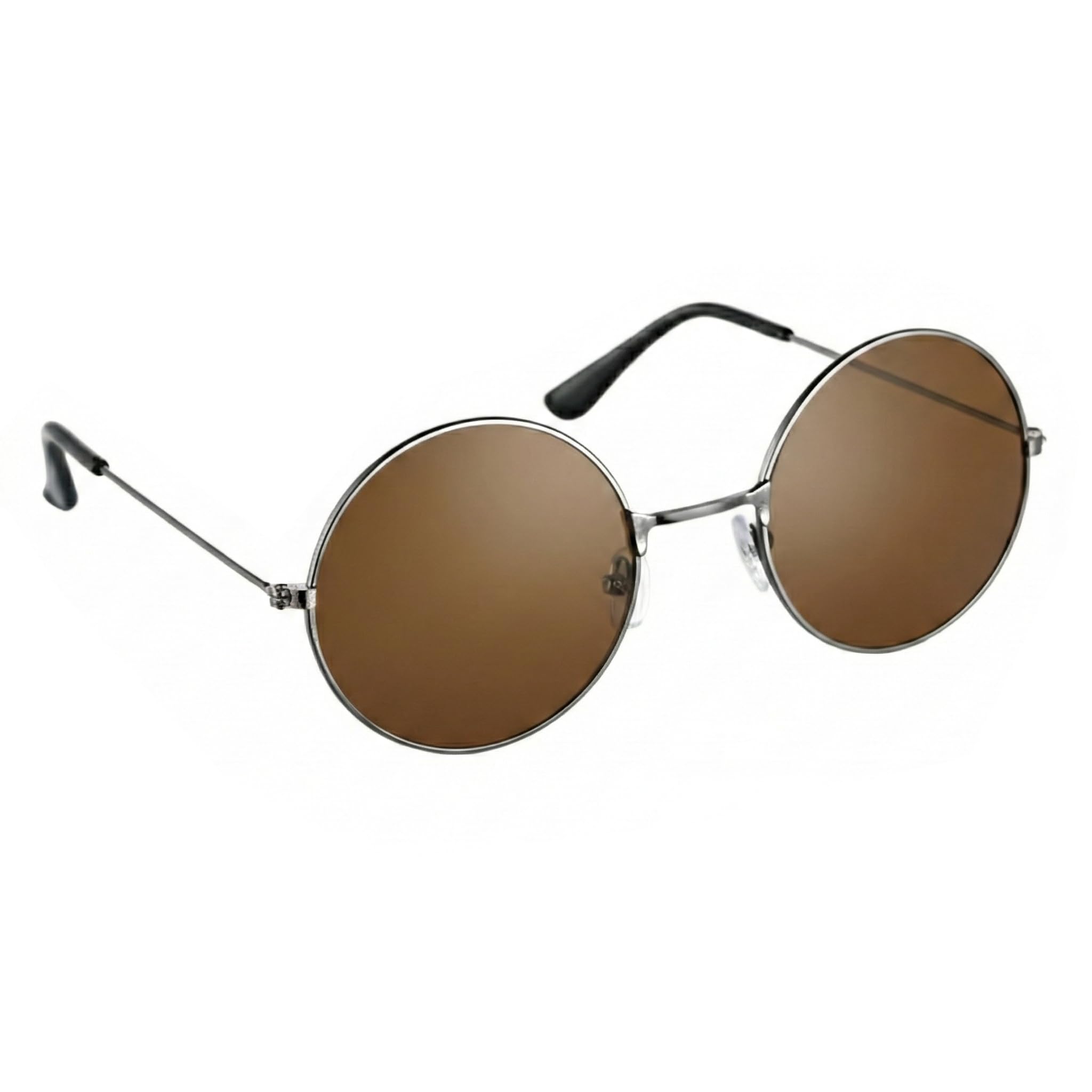Lennon Round Sunglasses ? Brown Flat Lens Glasses Vintage Hippy Tea Shades Steampunk Eyeglasses