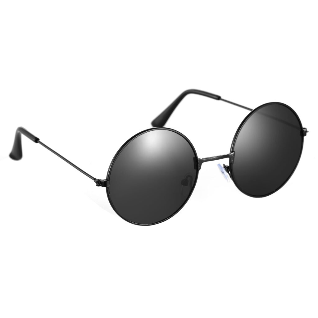 Lennon Round Sunglasses ? Black Flat Lens Glasses Vintage Hippy Tea Shades Steampunk Eyeglasses