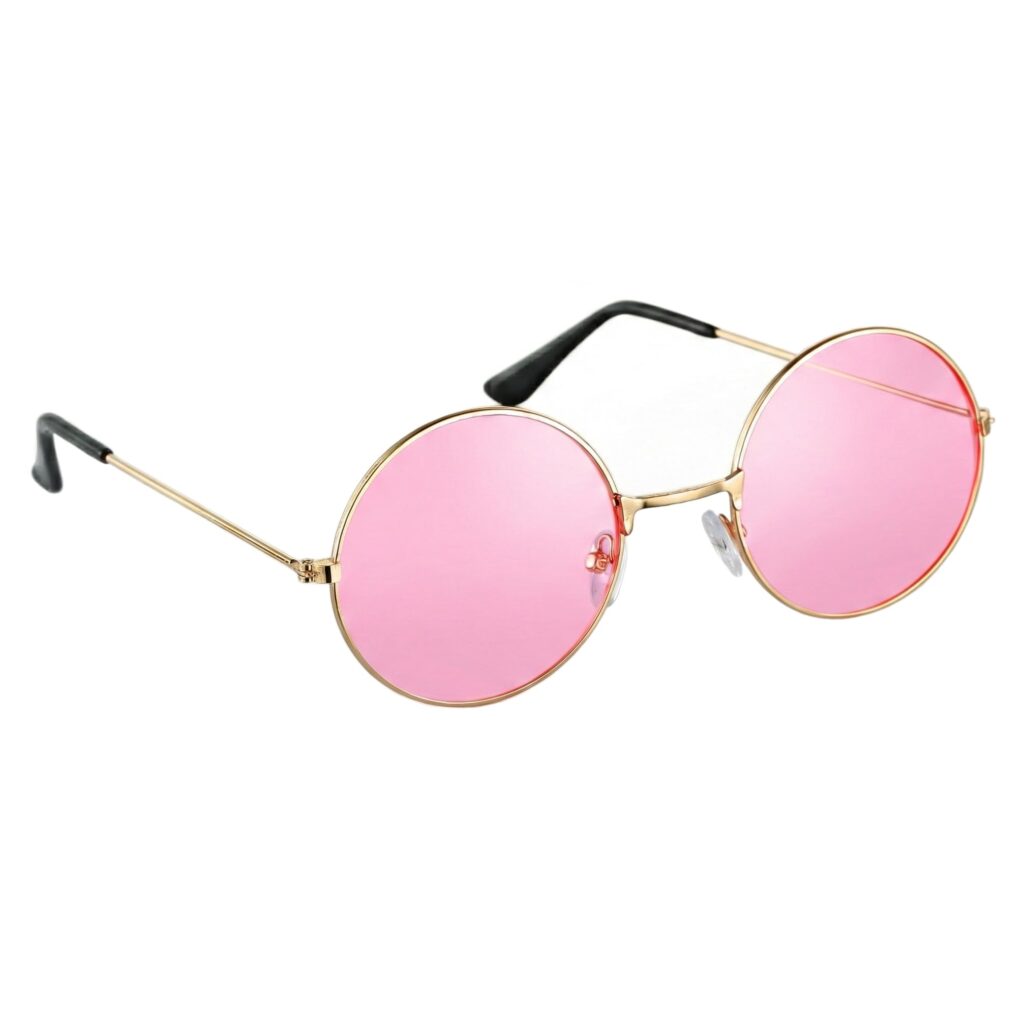Lennon Round Sunglasses ? Pink Flat Lens Glasses Vintage Hippy Tea Shades Steampunk Eyeglasses