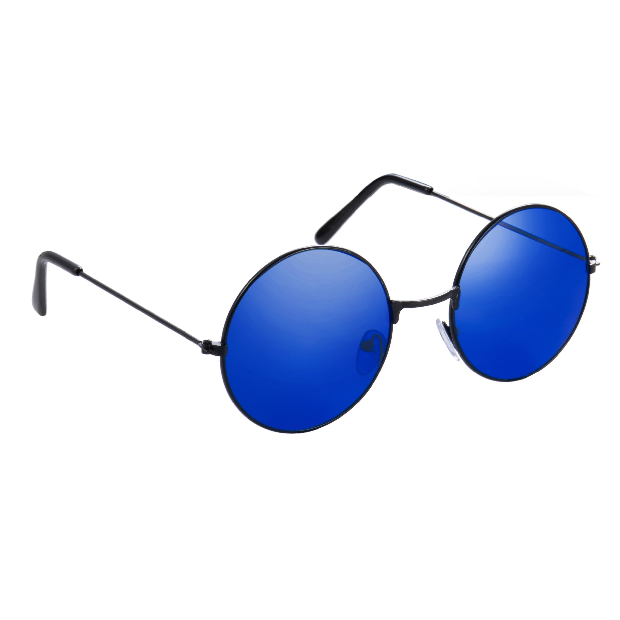 Lennon Round Sunglasses ? Blue Flat Lens Glasses Vintage Hippy Tea Shades Steampunk Eyeglasses