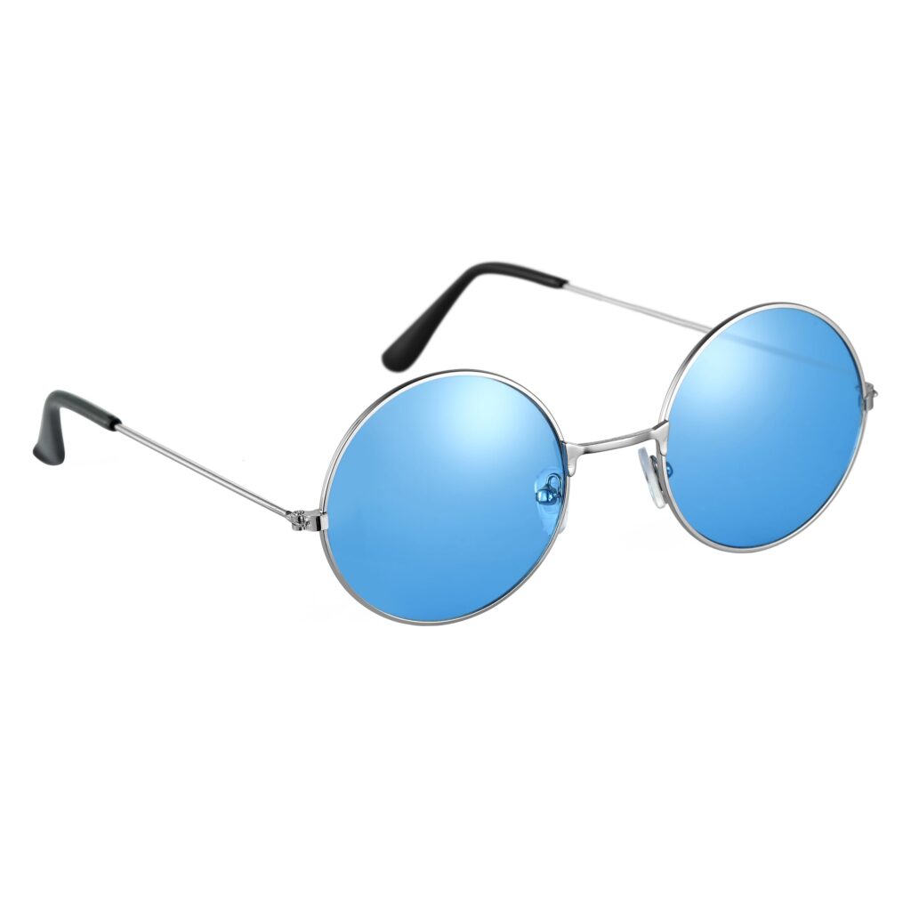 Lennon Round Sunglasses ? Aqua Blue Flat Lens Glasses Vintage Hippy Tea Shades Steampunk