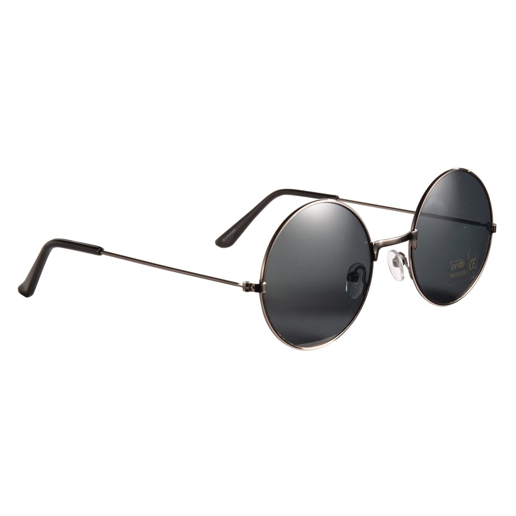 Lennon Round Sunglasses ? Black Flat Lens Glasses Vintage Hippy Tea Shades Steampunk Eyeglasses