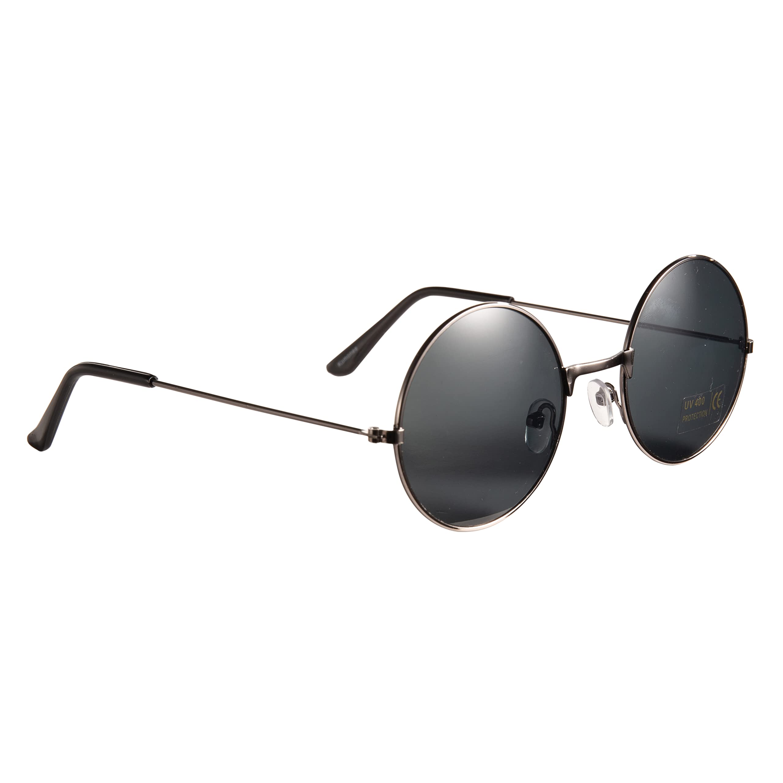 Lennon Round Sunglasses ? Black Flat Lens Glasses Vintage Hippy Tea Shades Steampunk Eyeglasses