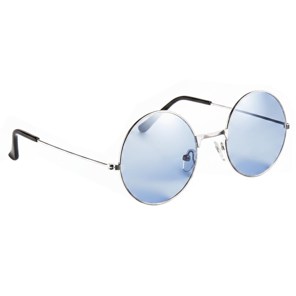 Lennon Round Sunglasses ? Clear Blue Flat Lens Glasses Vintage Hippy Tea Shades Steampunk