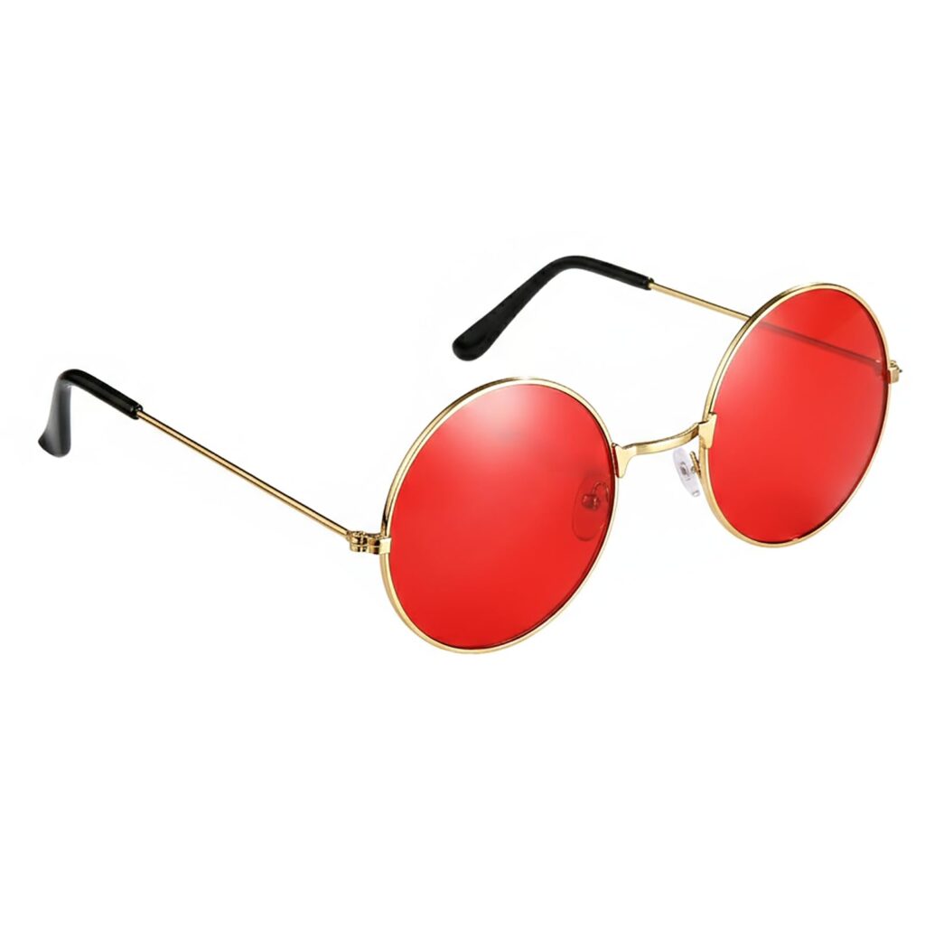Lennon Round Sunglasses ? Red Flat Lens Glasses Vintage Hippy Tea Shades Steampunk Eyeglasses
