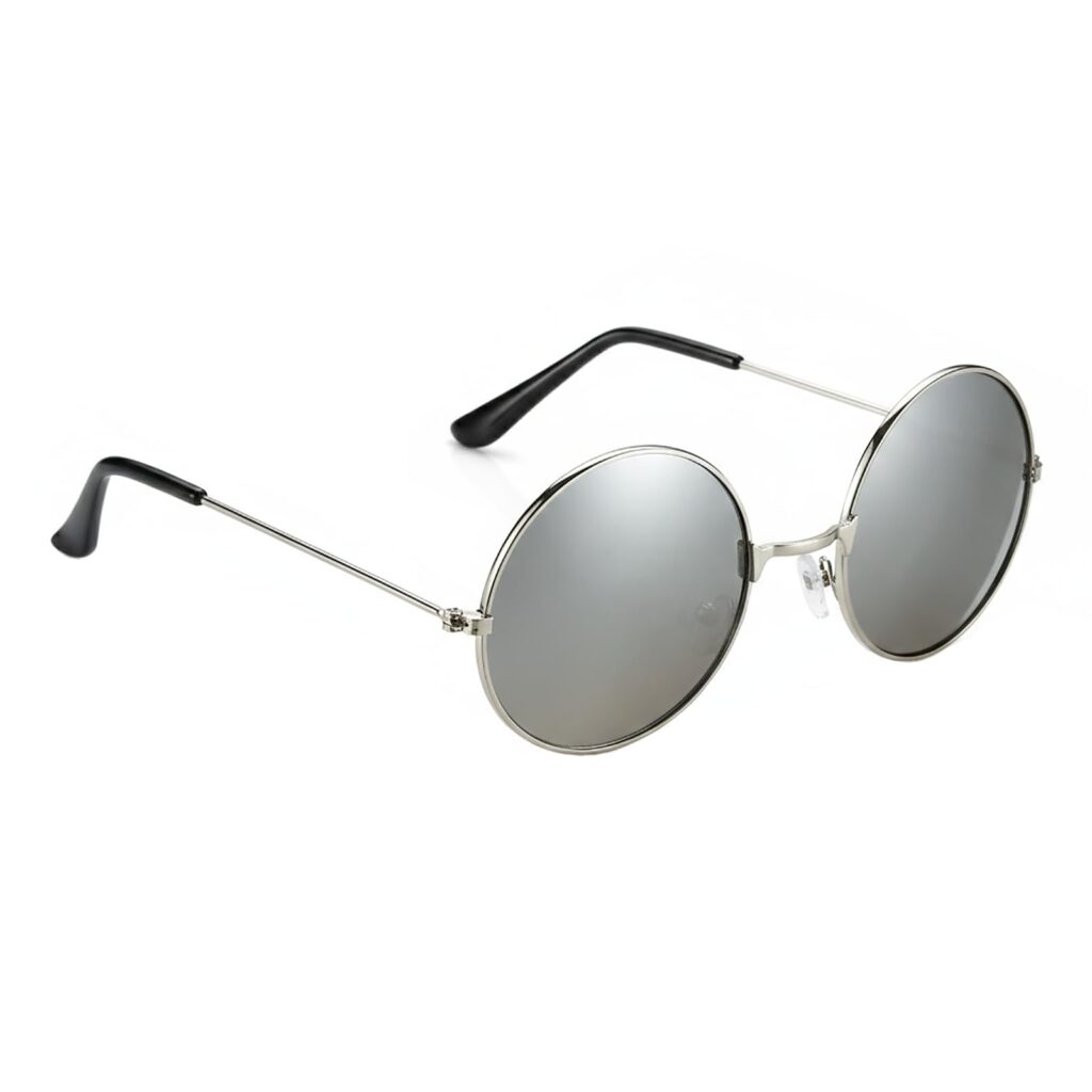 Lennon Round Sunglasses ? Silver Flat Lens Glasses Vintage Hippy Tea Shades Steampunk Eyeglasses