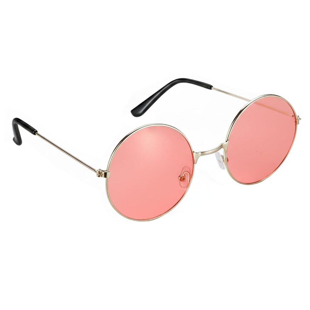 Frame Lennon Round Sunglasses ? Red Silver Frame Flat Lens Glasses Vintage Hippy Tea Shades