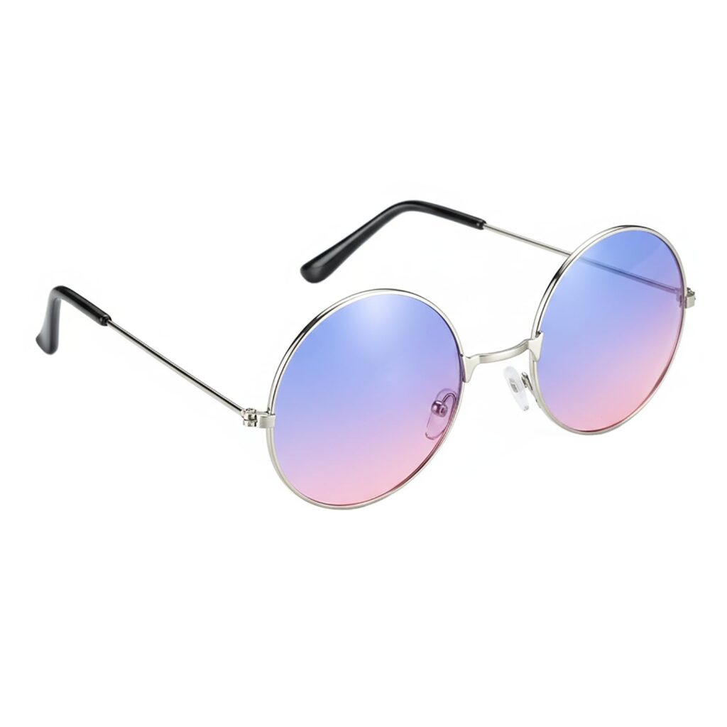 Lennon Round Sunglasses ? Blue & Pink Blend Flat Lens Glasses Vintage Hippy Tea Shades Steampunk