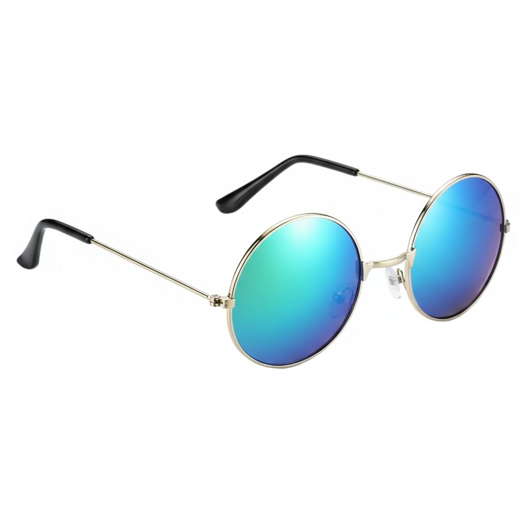 Lennon Round Sunglasses ? Blue Shimmer Flat Lens Glasses Vintage Hippy Tea Shades Steampunk