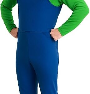 L Halloween Fancy Dress Up Mens Adults Outfit Hat Green Blue Plumber Overalls Costume Halloween Retro Classic Video Game Gamer Cosplay