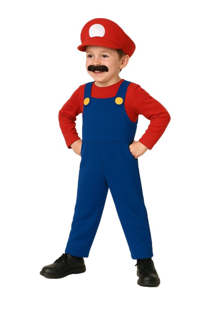 M Halloween Costume Boys Kids Hat Red Blue Plumber Overalls Costume Halloween Video Gamer Cosplay