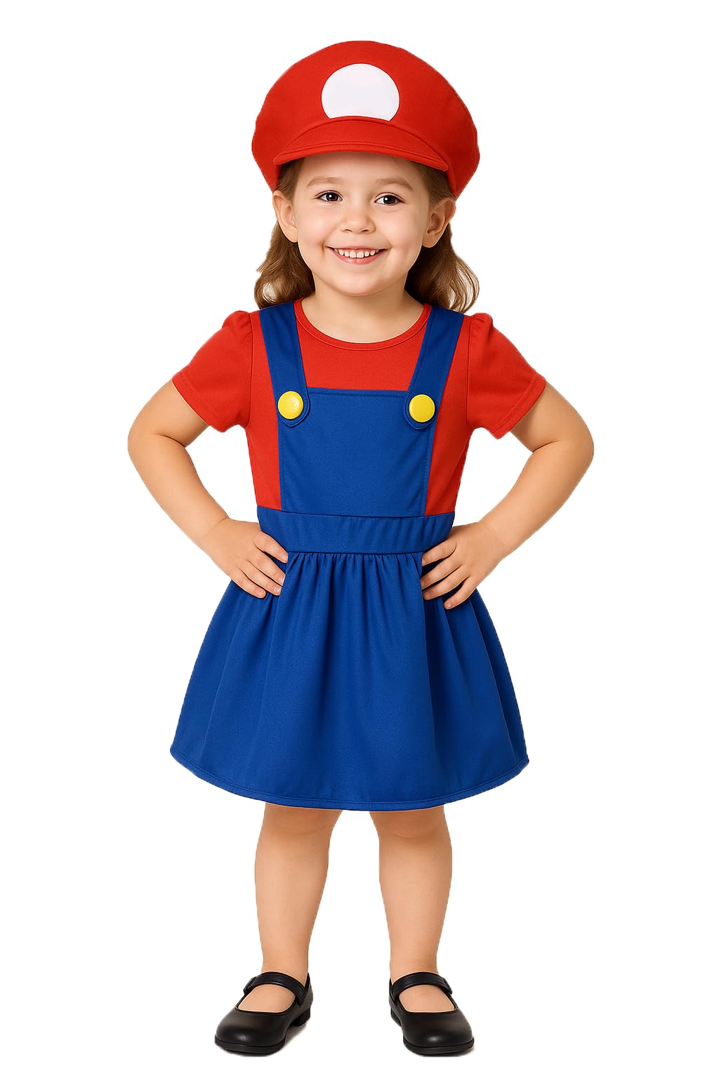 M Halloween Costume Girls Kids Hat Red Blue Plumber Overalls Costume Halloween Video Gamer Cosplay