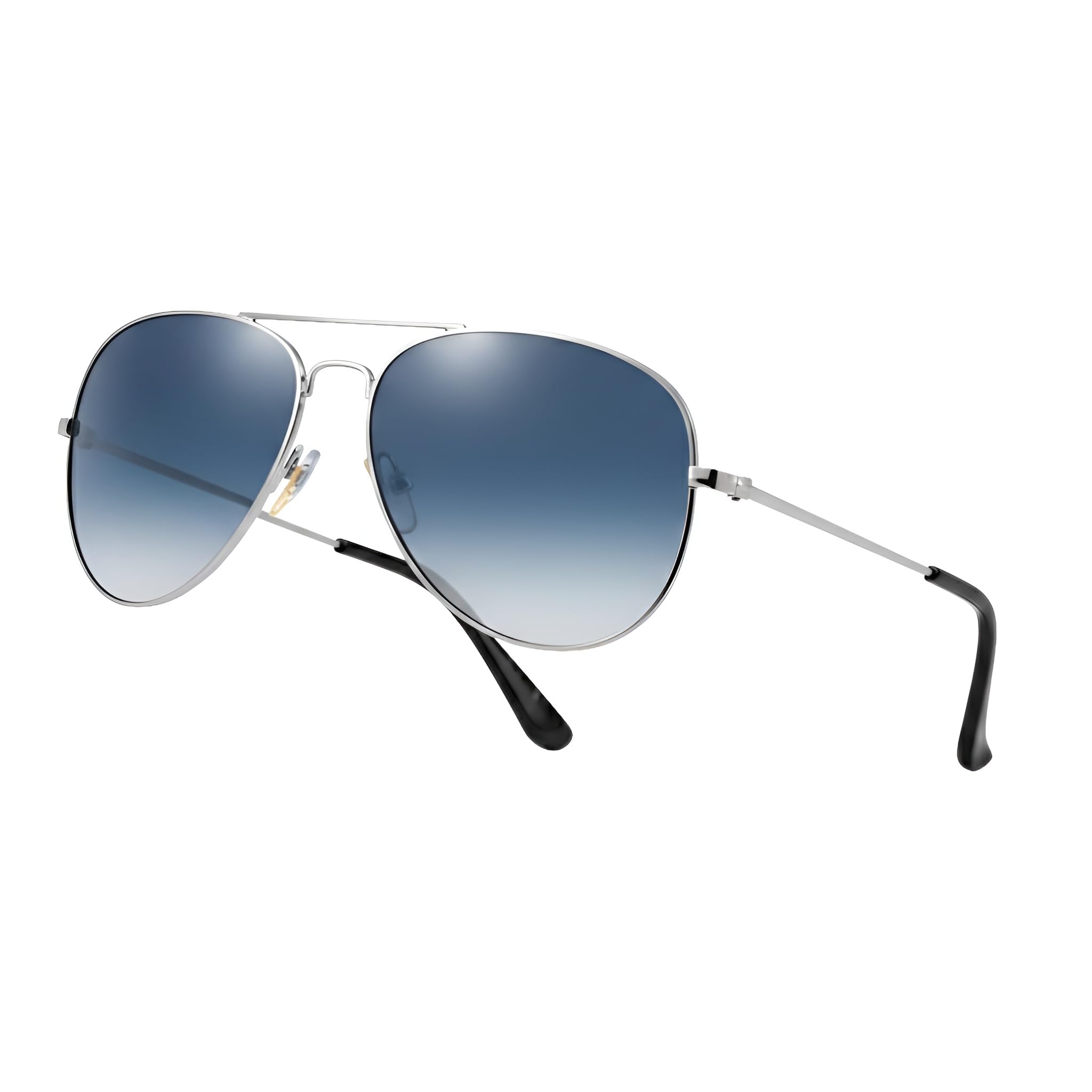 Pilot Style Designer Sunglasses - Silver Frame Blue Lens Classic Retro Shades, Unisex UV400 Glasses,