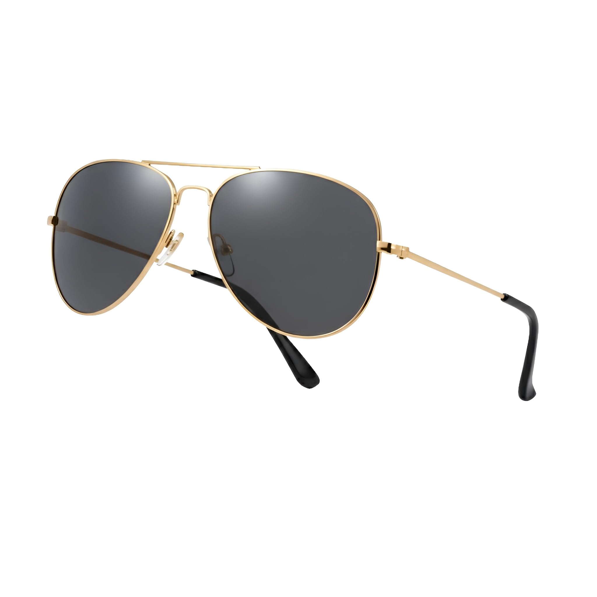 Pilot Style Designer Sunglasses - Gold Frame Black Lens Classic Retro Shades, Unisex UV400 Glasses,