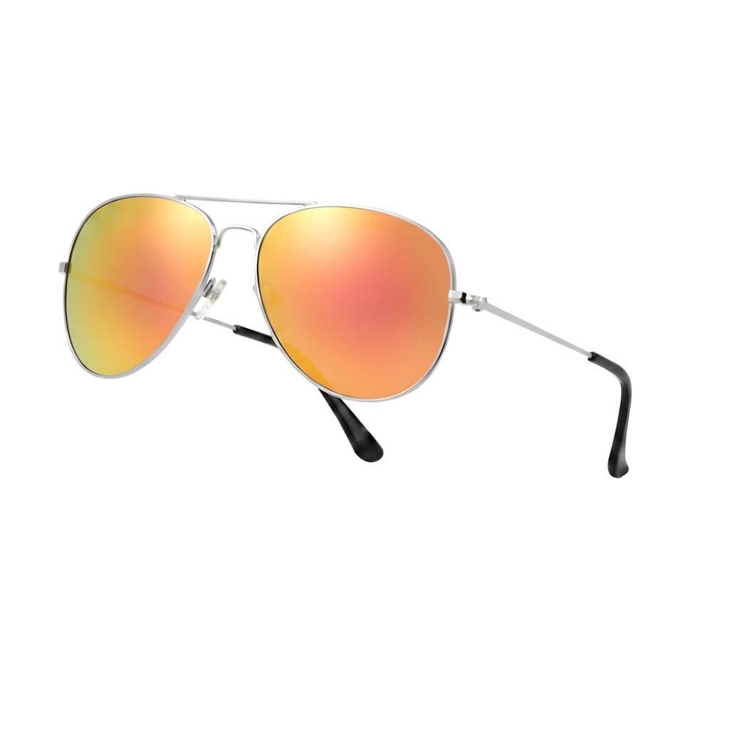 Pilot Style Designer Sunglasses - Gold Sunset Mirrored Reflective Lens Shades, UV400 Glasses,