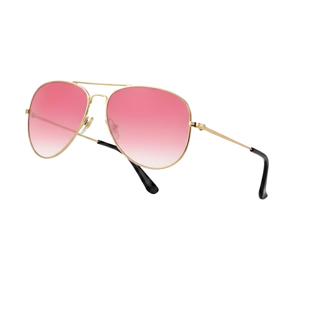 Pilot Style Designer Sunglasses - Gold Frame Pink Lens Classic Retro Shades, Unisex UV400 Glasses,