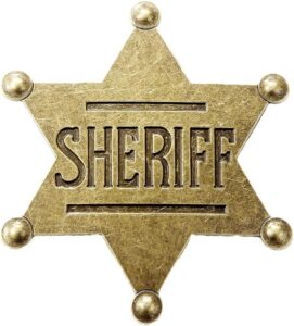 Sheriff Badge Gold Star Pin Cowboy Western Police America USA Deputy Metal Shiny Fancy Dress Up Halloween Costume